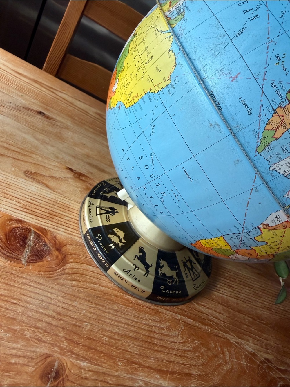 Vintage World Globe with Zodiac Base - Picture 2 of 6